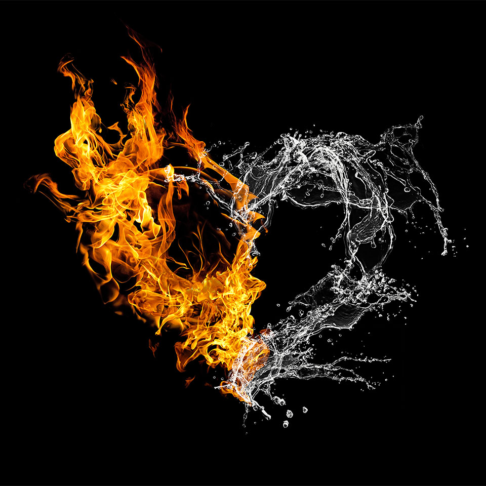 An illustration of a heart made up of fire and water